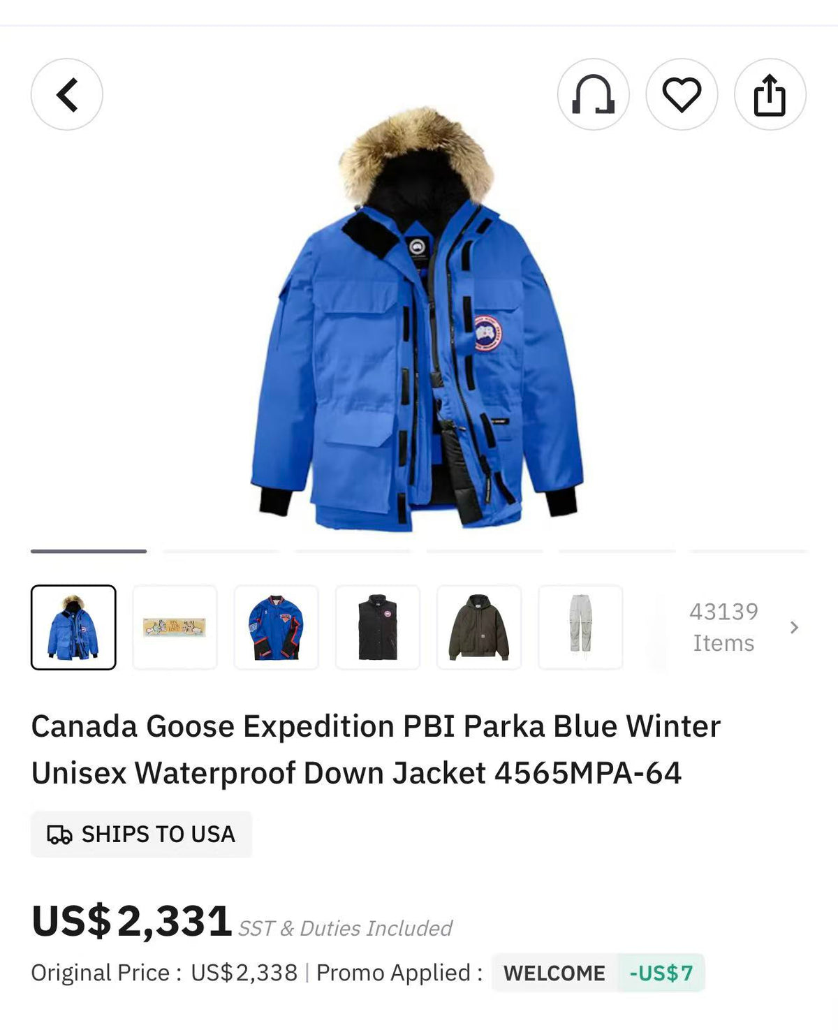 加拿大鹅Canada Goose
远征女款 XL码 带毛领款 原价税后$2435